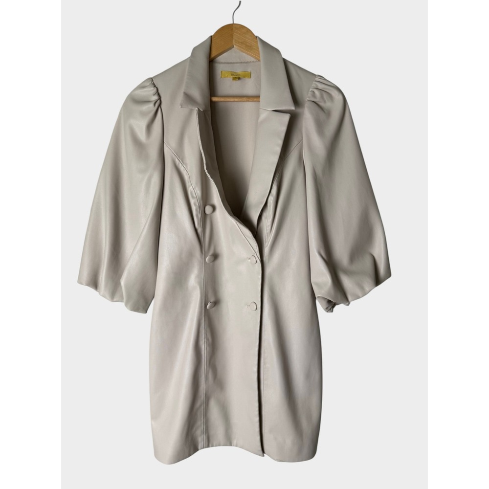 Anthropologie Awaylee Cream Faux Leather Puff Sleeve Blazer Dress XS